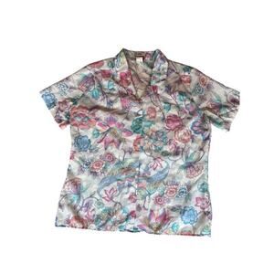 Classic Fashions Women's Vintage Butterfly Satin Tops Made in USA Floral Size 14